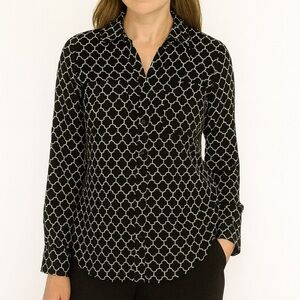 Express Black and White Patterned Button Down Shirt